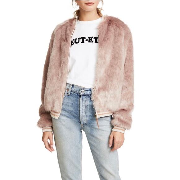 Mother Jackets & Blazers - Mother womens The Letterman Faux Fur Bomber Jacket size M Wash stroke of fortune